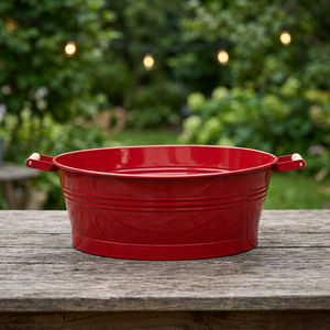 Macetero de metal rojo con asas, jarrón rústico para mesa, contenedor decorativo - Product Image 2