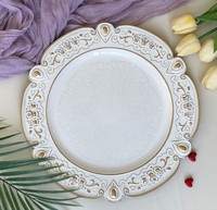 Assiettes de présentation réutilisables en plastique antique argenté blanc rose vert pour mariage, fête, dîner, table, 13 pouces, bord fleuri