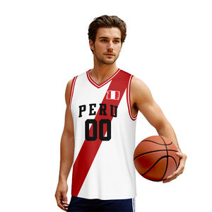 Maillot de basketball streetwear en gros, style drapeau du Pérou, 100 % polyester, col en V, décontracté, séchage rapide, respirant, antibactérien - Product Image 6