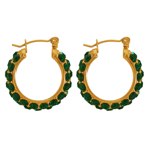 Gold Plated Hoop <b>Earrings</b> With Green <b>Crystal</b> Rhinestones Bezel Set Women's Classic Party Jewelry - Product Image 1