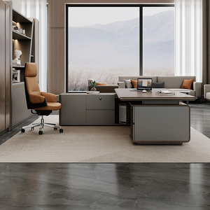 Boss <strong>Table</strong> <strong>Office</strong> Desk Simple Modern PVC Long-shaped Combination Side Cabinet Light Luxury President High-end <strong>Office</strong> - Product Image 4