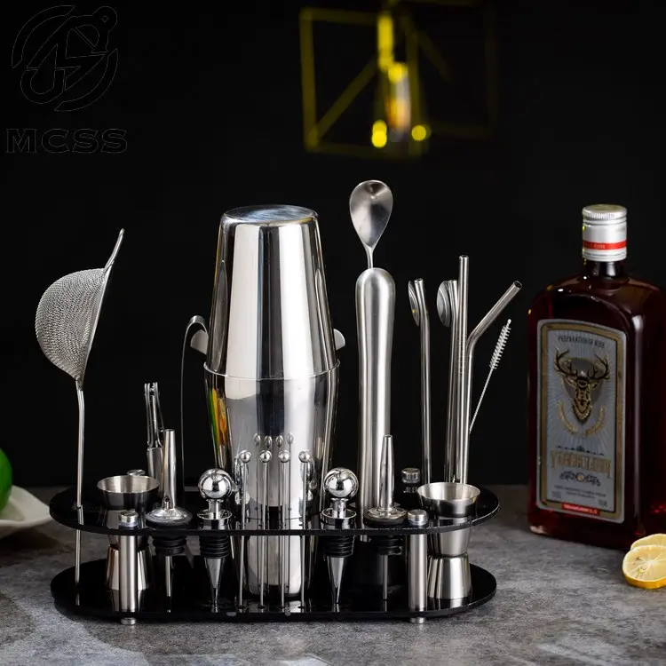 Grosir kualitas tinggi shaker Mixing mengukur Jigger 14 buah baja nirkarat koktail set bartende
