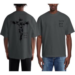 T-shirt FOXA Christian Faith Over Fear pour homme, t-shirt graphique religieux surdimensionné avec motif croix, 100% coton, manches courtes - Product Image 1