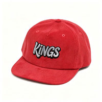 Casquette de baseball snapback 5 panneaux personnalisée brodée en velours côtelé rayé, 100 % polyester, unisexe, rouge, streetwear, calotte structurée