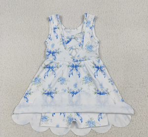 ชุดเดรสเด็กผู้หญิงลายดอกไม้ผูกโบว์แบบสั้นระดับเข่าสำหรับเล่นโยคะ - Product Image 3