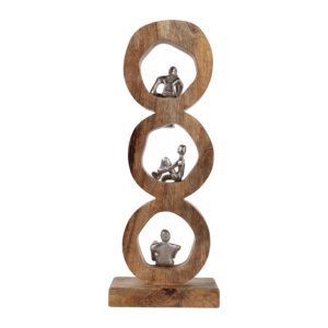 Scultura a tre cerchi in legno e metallo, decorazione per la casa, accessorio per bagno, ufficio, soggiorno. - Product Image 5