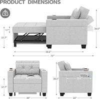 Canapé-lit confortable gris clair, fauteuil-lit, fauteuil-lit pliable pour salon, bureau