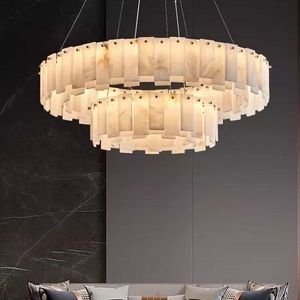 Lampe suspendue en marbre naturel, style moderne, post-moderne, éclairage simple et luxueux pour salon, salle à manger, chambre à coucher, villa - Product Image 5