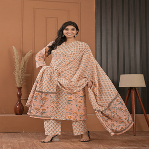 Ensemble Kurti 3 pièces imprimé floral très demandé avec dupatta, ensemble Kurta en coton en gros avec dupatta, costume de soirée imprimé de créateur - Product Image 3