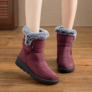 Bottes de neige matelassées imperméables avec doublure en polaire, sangle réglable, semelle plate antidérapante, bottines chaudes en coton pour l'hiver - Product Image 3