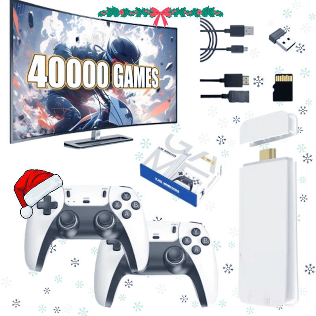 128GB Portable M15 4K TV Game Stick with 2.4G Wireless Controllers Video Game Console for PS1 GBA NES