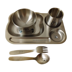 304 acier inoxydable enfants 5 pièces ensemble d'assiettes pour enfants <span class=keywords><strong>maternelle</strong></span> assiette alimentaire enfants assiette bol tasse fourchette cuillère vaisselle ensemble - Product Image 4