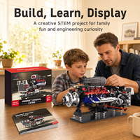 Modèle de moteur de voiture américain turbocompressé à manivelle DIY, blocs de construction en plastique ABS, transmission mécanique, jouet éducatif STEM