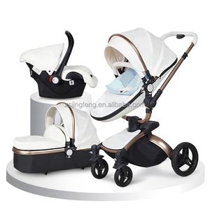 Poussette combinée 3 en 1 en cuir PU en forme d'œuf pour bébé, berceau, siège auto, <span class=keywords><strong>nacelle</strong></span>, poussette multifonction pour bébé - Product Image 2