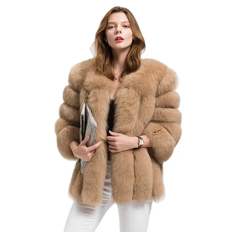 女性リアルフォックスファージャケットワインター秋暖かいアウター美しいコートレディファッションファーコートS1589