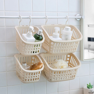 Hanging Storage Basket Rectangle Beige Hook Type Wall Mount Bathroom Toilet Organizer Punch Free - Product Image 1