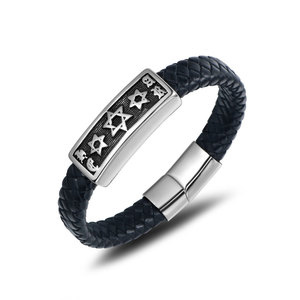 Stainless Steel Woven <b>Bracelet</b> Star Pattern <b>Leather</b> Bangle Men's Jewelry Gift CE534 - Product Image 1