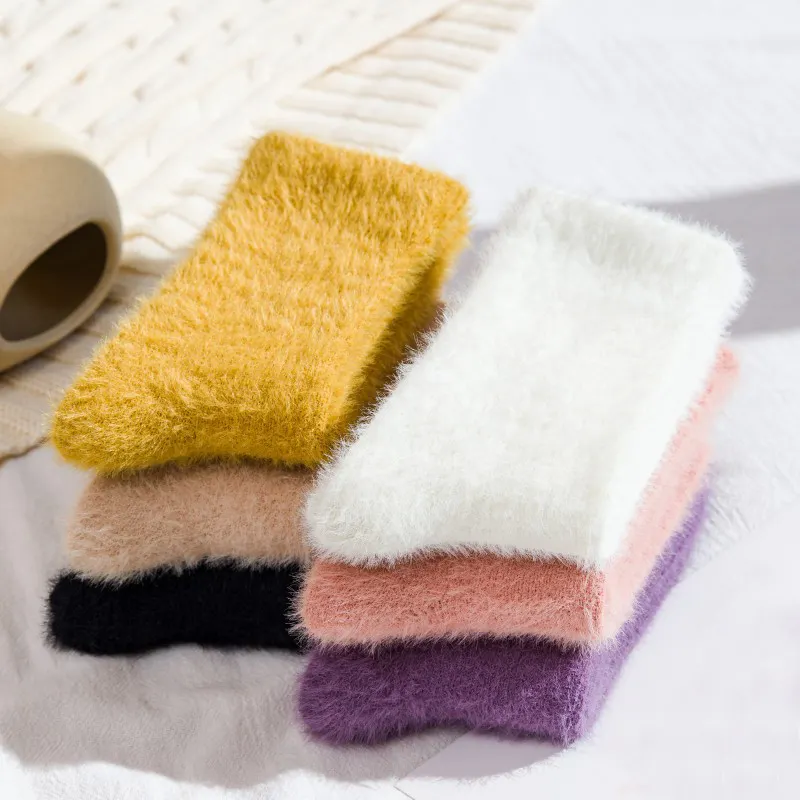 Winter Fashion Accessories Gifts for Women Solid Cozy Plush Faux Fur Mink Hairy Fluffy Room Floor Slipper Sofa Sleep Fuzzy Socks