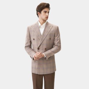 <span class=keywords><strong>Blazer</strong></span> pour homme en tissu TR à carreaux kaki, coupe ajustée, simple boutonnage, anti-froissement et durable, pour un look décontracté - Product Image 2