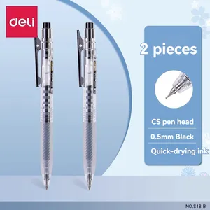 Deli SA141 presses gel pen 2 pens + 5 refills 0.5 black brushes question student exam CS pen heads smooth writing