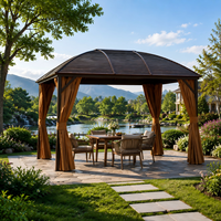 Gazebo à toit rigide, structure en aluminium, pavillon permanent, toit double en polycarbonate, auvent extérieur, rideaux et filet conçus pour les jardins