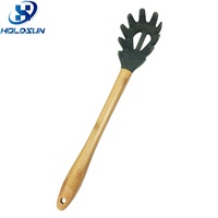 Ustensile de cuisine écologique de style rétro en silicone de qualité alimentaire, pour servir les spaghettis et les pâtes, avec manche en bois, pour la cuisine à domicile