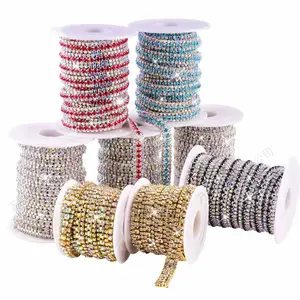 Fabricação Moda 3 Linhas Costurar Em Cristal Rhinestone Cup Chain Base De Prata Com Garra Para Decoração Do Vestido Guarnição Applique