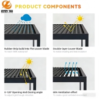 Pergola en aluminium à lames orientables pour l'extérieur - Pergola à lames réglables avec fonctions pare-soleil et imperméables