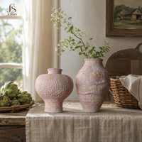 Vase à fleurs en terre cuite rustique Jossin avec glaçure texturée rose, style antique, pour la décoration de table de salon et l'intérieur nordique