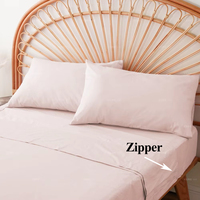 Taies d'oreiller drap-housse rose doux avec fermeture à glissière durable 100% drap de lit en coton respirant literie à fermeture éclair avec poches profondes de 12 pouces