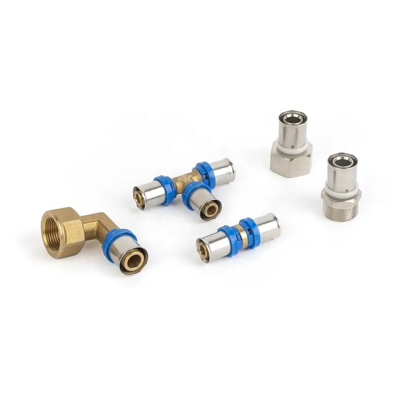 Pex Al Pex Water Pipe Brass Press Fittings com anel plástico liberação azul