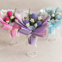 DAMAI Bouquet de fleurs au crochet fait main Rose Tulipe Tournesol Marguerite Lotus Style moderne Cadeau pour la Saint-Valentin Fête des Mères