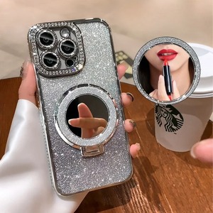 เคสโทรศัพท์มือถือ iPhone16 แบบแม่เหล็กพร้อมขอบกลิตเตอร์ ประดับเพชร ดีไซน์กระจกใสเคลือบเงา - Product Image 3