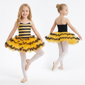 Robe tutu de ballet pour enfants à rayures abeille, dentelle noire, volants, jupe en tulle jaune, costume de danse sur le thème des animaux pour filles, scène, Halloween - Product Image 1