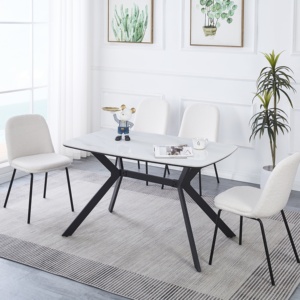 Hiện đại đơn giản Slate bàn ăn và Ghế bộ, thoải mái Teddy nhung ghế và ổn định kim loại hỗ trợ, màu đen và trắng thiết kế - Product Image 6