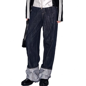 Jeans pour hommes en denim brut 100% coton, taille mi-haute, coupe ample, bas retroussé, décontracté, denim selvedge de haute qualité, jambe droite, vente en gros - Product Image 4