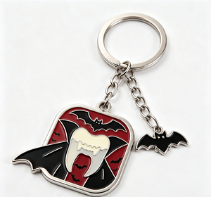Custom Enamel Metal Key Chain Bat Tooth Pendant Zinc Alloy Rectangle <b>Keyring</b> Halloween Souvenir Gift - Product Image 3