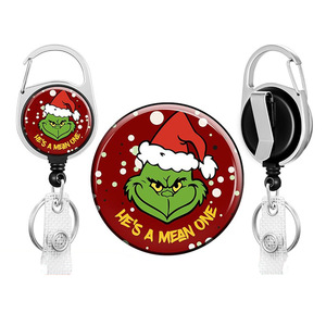 Porte-clés rétractable à clipser en époxy, motif monstre vert grimpeur, avec chapeau de Noël, cadeau de Noël transfrontalier - Product Image 1