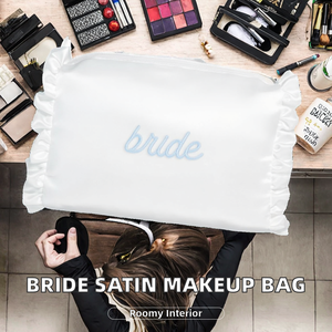 Bolsa de Cosméticos Portátil Blanca de Satén con Cierre, Personalizable con Logotipo, Impermeable, para Novias, Despedidas de Soltera, Maquillaje - Product Image 2
