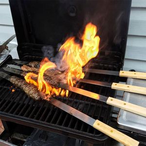 Custom Logo Metal 50/60CM <b>Large</b> <b>BBQ</b> Skewers Stainless Steel Grilling Fork with Long Wood Handle for Outdoor Camping Party - Product Image 2