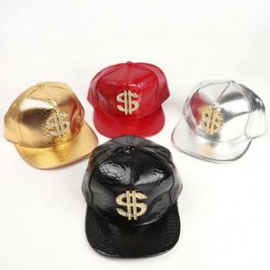 Wholesale Waterproof Leather Unisex Hip Hop 5-Panel Snapback Cap with Dollar for Pattern for Outdoor Use - Product Image 1