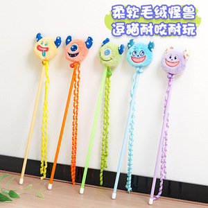 <b>Cat</b> Teaser Wand <b>Plush</b> Monster Toy Cartoon Interactive Chew Resistant For Kittens Playtime Fun - Product Image 1