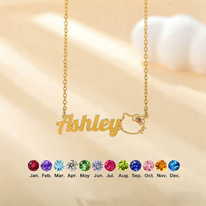 Delicado Collar con Nombre de Gatita con Diamantes, Chapado en Oro PVD de 14k y 18k, Acero Inoxidable 316L, Personalizado para Mujer - Product Image 1