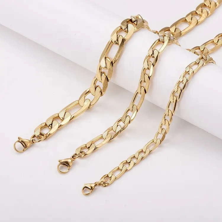 Figaro kalung rantai baja tahan karat rantai berlapis emas asli untuk Perhiasan Pria Wanita