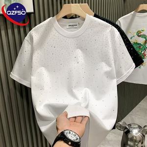 เสื้อยืด QZFSO ลายกราฟิกแบบกำหนดเอง แขนสั้น คอกลม ทรงครอป แฟชั่นแบรนด์ ประดับเพชร พิมพ์ลายกลิตเตอร์ ผ้าถัก 100% ผ้าฝ้าย - Product Image 2