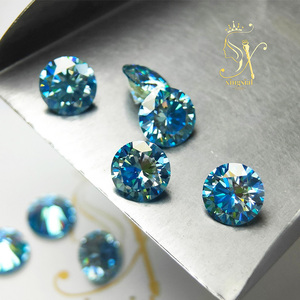 Moissanite Blu <span class=keywords><strong>Mare</strong></span> Certificata GRA, Pietra Preziosa Simulata Taglio Rotondo, Supera il Test del Diamante, 14mm 18mm - Product Image 2