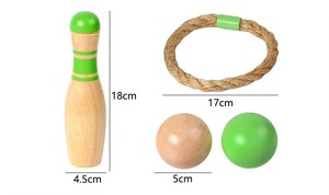 Jeu de lancer d'anneaux <span class=keywords><strong>et</strong></span> de bowling 2 en 1 en bois avec piquets de pointage, anneaux en corde <span class=keywords><strong>et</strong></span> <span class=keywords><strong>quilles</strong></span> de bowling pour le plaisir en famille en plein air dans la cour - Product Image 2