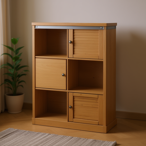 Libreria Ktzlco con 6 Scomparti in Legno di Pino Finitura Cera di Miele Stile Scandinavo Arredamento per Soggiorno - Product Image 2