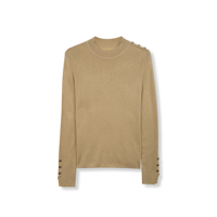 Pull en maille pour femme avec boutons décoratifs, mélange de laine, col rond, pour le bureau et le quotidien