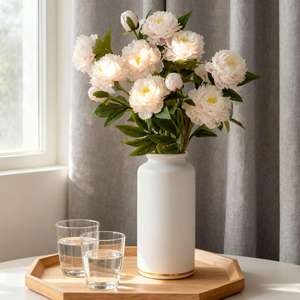 Flor Artificial de Peônia Branca e Rosa de Alta Qualidade com 3 Cabeças, Toque Real, Feita à Mão para Casamento, Dia das Mães, Sonho Romântico para o Lar - Product Image 4